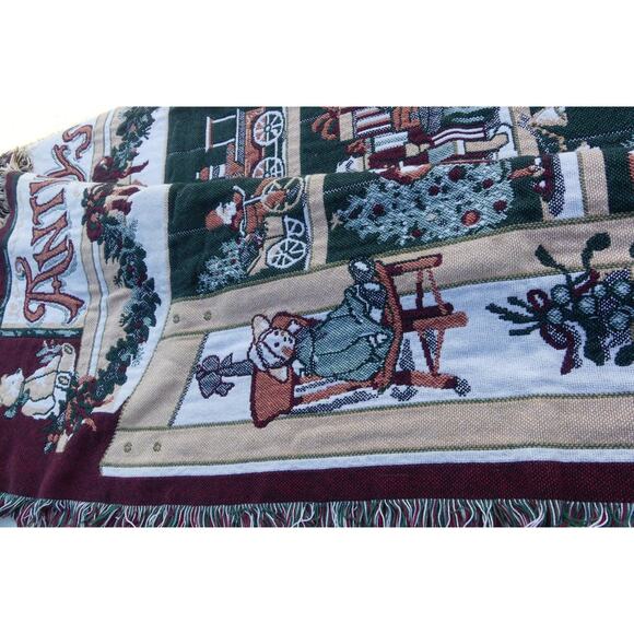 Antique Toys Throw Blanket Christmas Theme Store Window Display 50"x60" Fringe - Picture 11 of 11